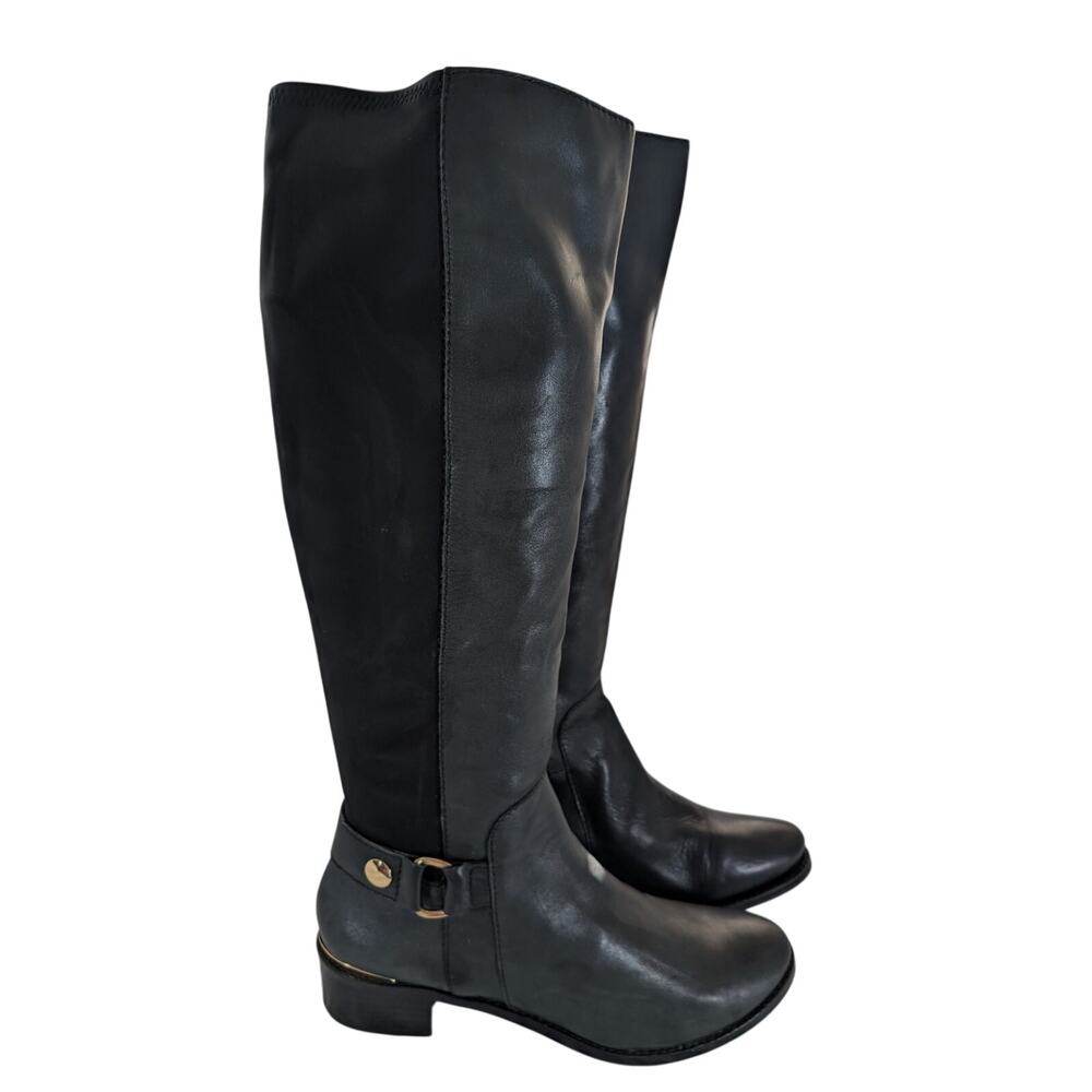 STEVE MADDEN! BLACK GENUINE LEATHER, BACK HEEL STRAP & STUD ZIPPER BOOTS! 8.5M